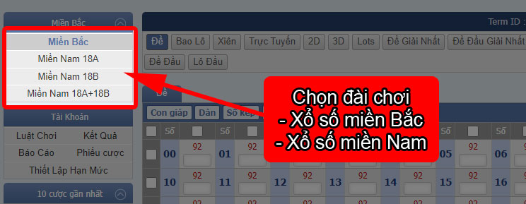 Chọn đài chơi (miền Bắc, miền Nam)